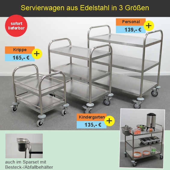 Servierwagen Edelstahl in 3 Größen